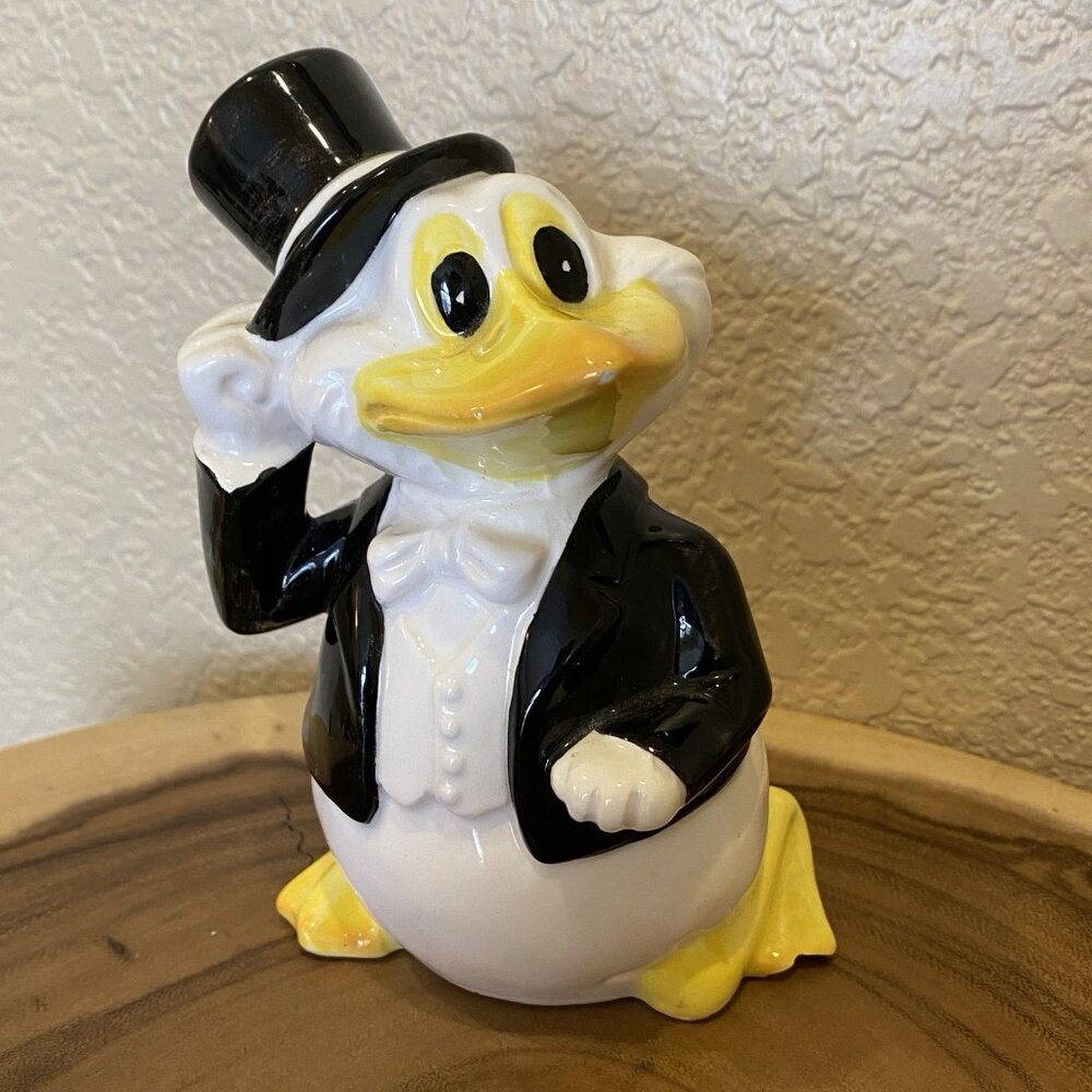 Rare Vintage Made In Japan Quon Quon Ceramic Duck Bank Scrooge Suit Top Hat READ